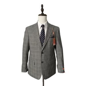 Tallia Suit Jacket Men's 44 Short Stretch Wool Blend Cream/Brown Plaid NEW